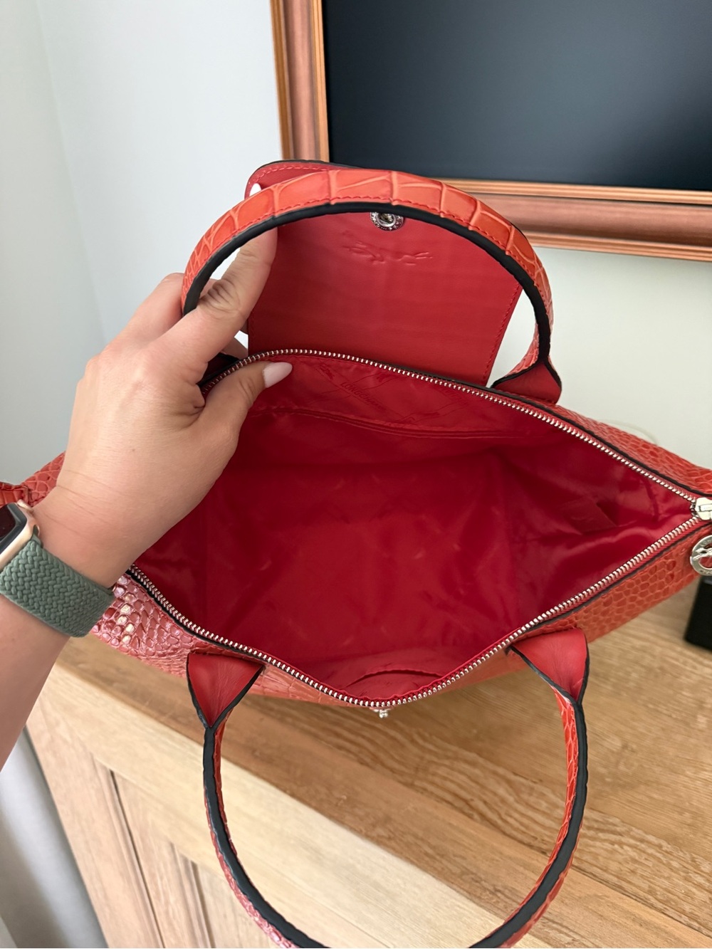 NWOT Longchamp Le Pliage Cuir bag in a croc-embossed orange leather - Picture 10 of 10